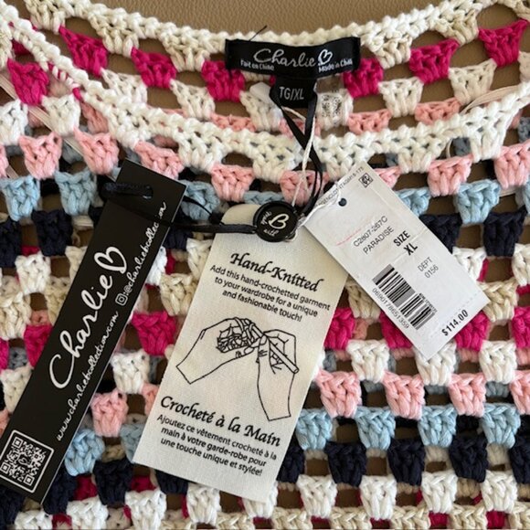 Charlie B Granny Square XL Long Sleeve Hand Crochet Knit Sweater NWT - Picture 7 of 11